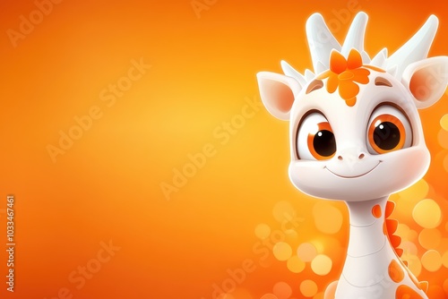 Cute cartoon giraffe smiling against a vibrant orange background, perfect for children's themes and joyful designs. photo