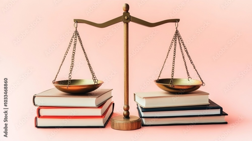 Justice Scale Balanced on Books Law and Order Concept Justice Scale Balanced on Books Law and Order Concept