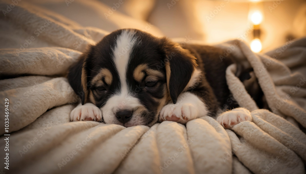 Adorable puppy sleeping under warm blanket
Adorable puppy sleeping under warm blanket