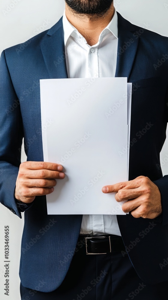 Man in Suit Holding Blank Paper, Corporate Portrait Man in Suit Holding Blank Paper, Corporate Portrait
