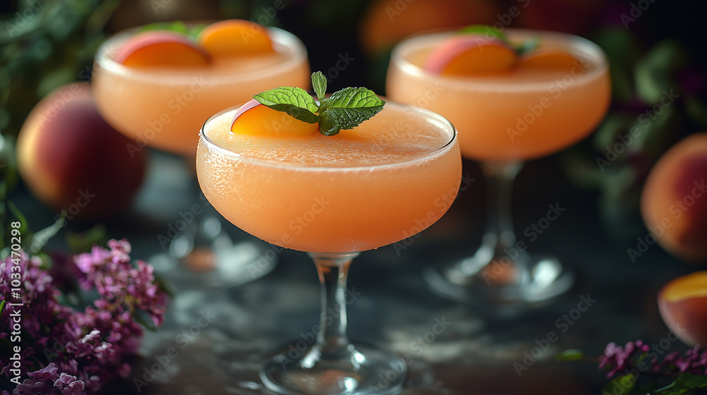 Peach Bellini in a glass Peach Bellini in a glass