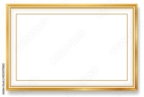An Illustration elegant gold picture frame super realistic shape. Approximate frame size 330x220 cm, resolution 72 dpi. This image is NOT generated by Ai. The vector version is available in my gallery