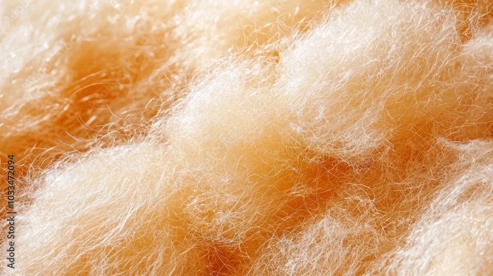 Fototapeta premium A close-up of soft, fluffy fibers in warm tones, showcasing a textured and delicate appearance that resembles cotton or wool.