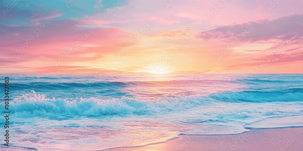 Obraz premium Sea beach with an abstract sunset sky background. Copyspace for summer vacation and travel ideas.