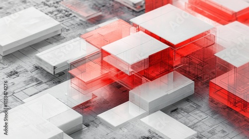 The concept of data deduplication in bright red and light grey colors photo