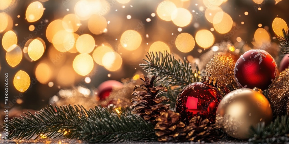 Festive Christmas backdrop featuring bokeh lights. Festive Christmas backdrop featuring bokeh lights.