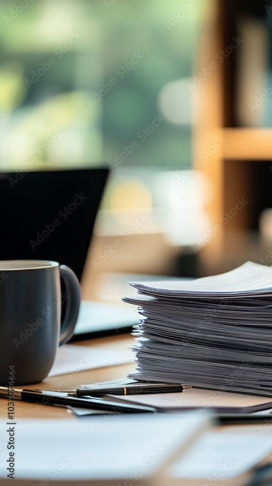 Organized Office Desk with Documents and Supplies Organized Office Desk with Documents and Supplies