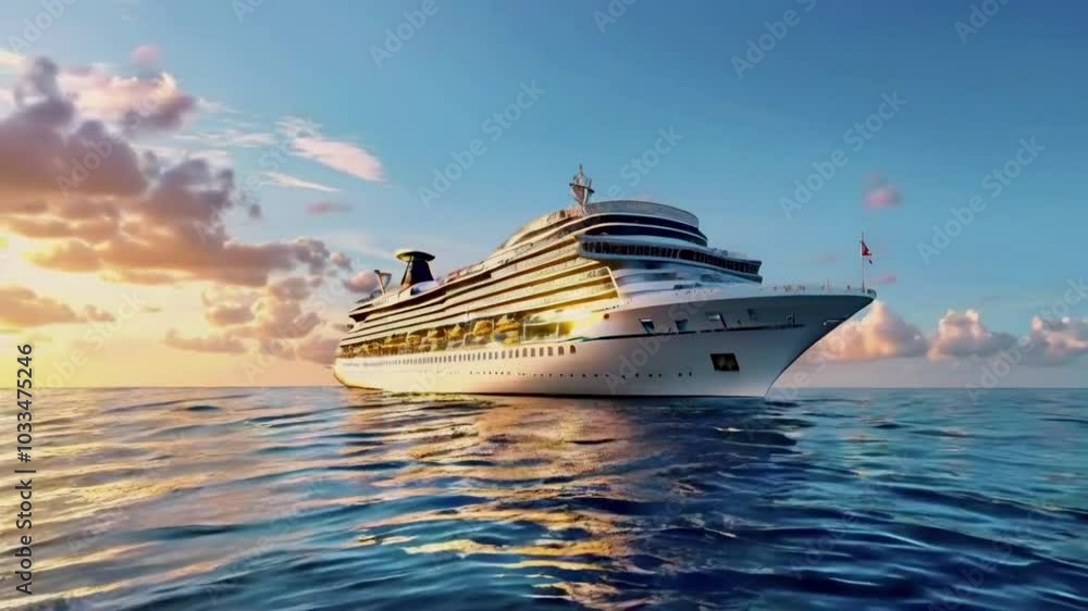 A luxury cruise ship sailing on the ocean, surrounded by clear skies and tranquil waters, embodying a perfect vacation experience A luxury cruise ship sailing on the ocean, surrounded by clear skies and tranquil waters, embodying a perfect vacation experience