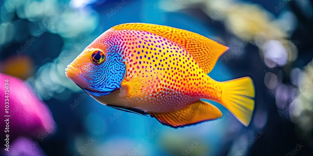 Close-up of vibrant fish in the aquarium. Close-up of vibrant fish in the aquarium.