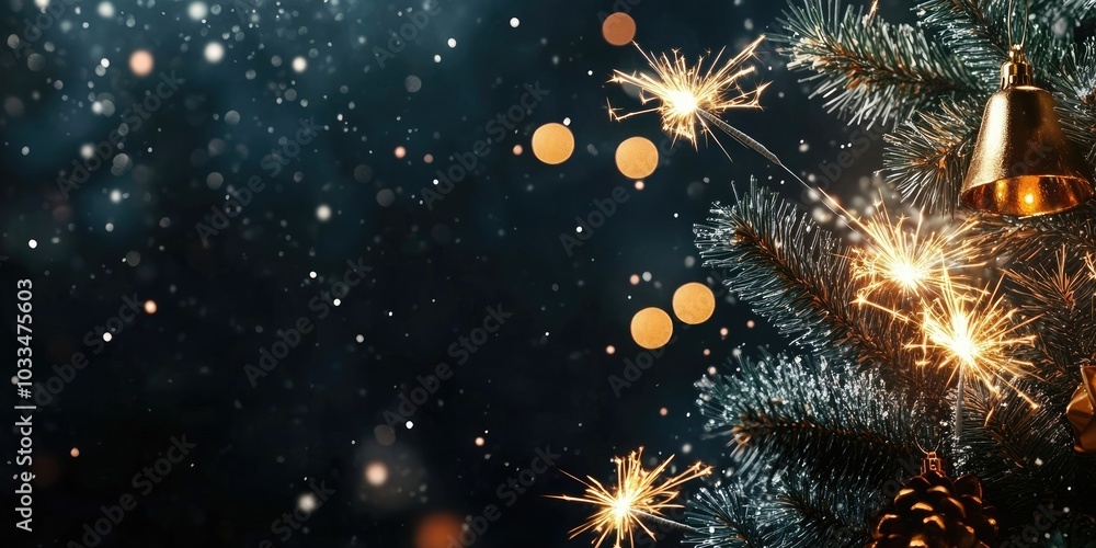 Christmas and New Year's sparkler on a black background with copyspace, banner. Christmas and New Year's sparkler on a black background with copyspace, banner.