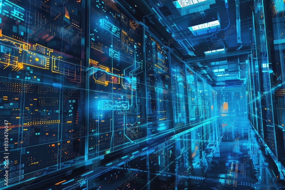 Fototapeta premium high-security server room, featuring advanced fire suppression systems