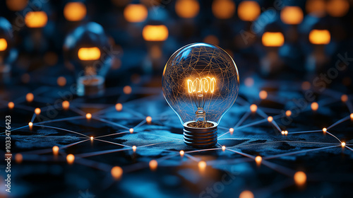 Wallpaper Mural A conceptual image depicting a glowing lightbulb on a dark world map, symbolizing global connections, innovation, and energy Torontodigital.ca