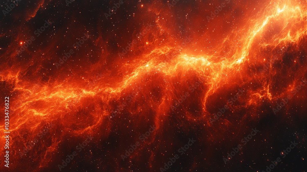 Naklejka premium Abstract Space Nebula Background with Red and Orange Flames