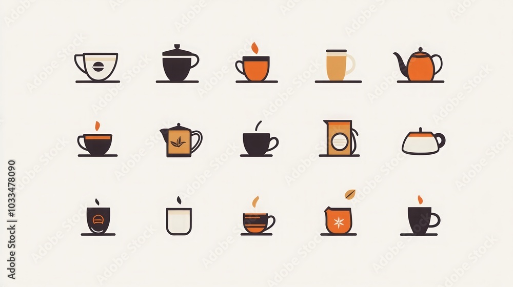 Tea and Coffee Icons: Minimalist Design Tea and Coffee Icons: Minimalist Design