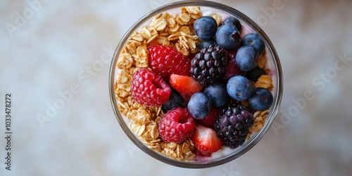 Wallpaper Mural Breakfast in a glass featuring granola and berries, top view. Torontodigital.ca