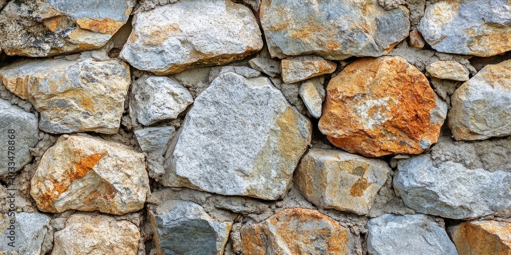 Detail of a rustic quartzite stone wall secured with cement and mud. Copy space. Detail of a rustic quartzite stone wall secured with cement and mud. Copy space.