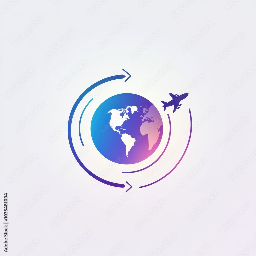 A stylized globe features an airplane flying around it, illustrating the excitement of international travel and adventure. Generative AI A stylized globe features an airplane flying around it, illustrating the excitement of international travel and adventure. Generative AI
