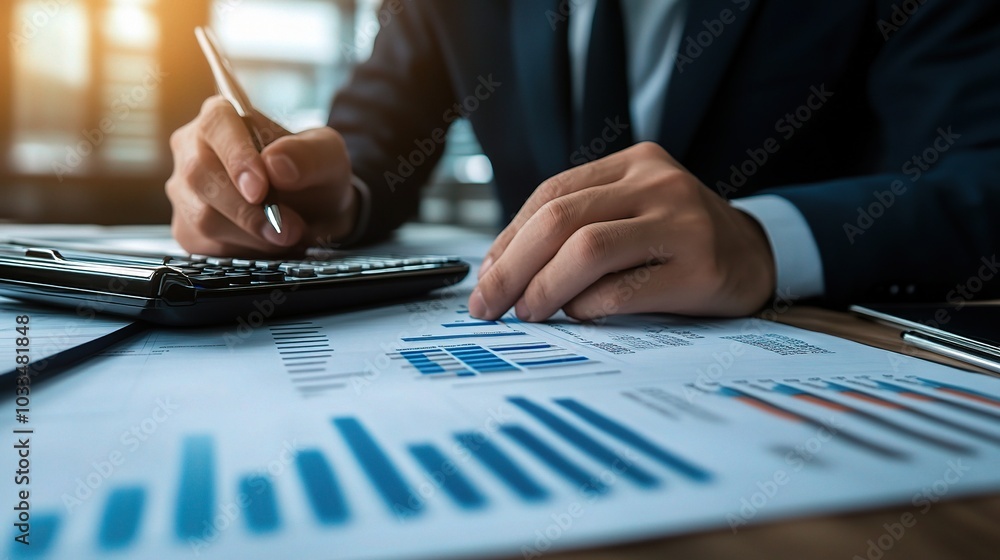 Businessman Analyzing Financial Growth Metrics Businessman Analyzing Financial Growth Metrics