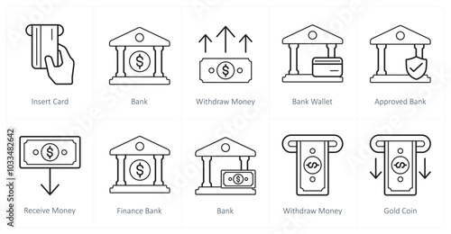 A set of 10 finance and money icons as insert card, bank, withdraw money