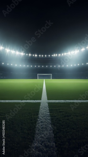 Empty Football Stadium at Night: Ready for the Game photo