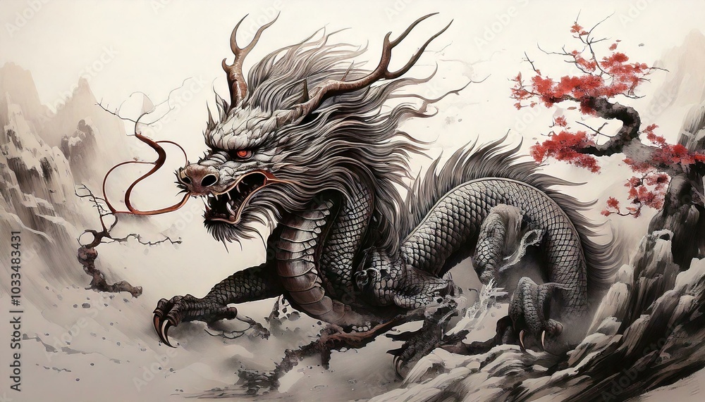 Obraz premium 中国神話に現れる伝説上の動物、麒麟