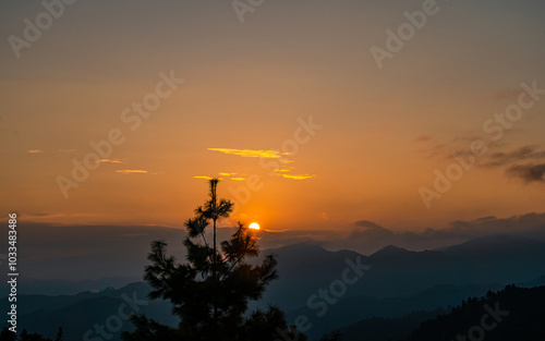 Landscape view of  Sunrise over the Mountain in Kavrepalanchowk , nepal. photo