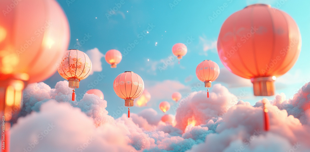 Red lanterns filling the sky above the clouds
Red lanterns filling the sky above the clouds