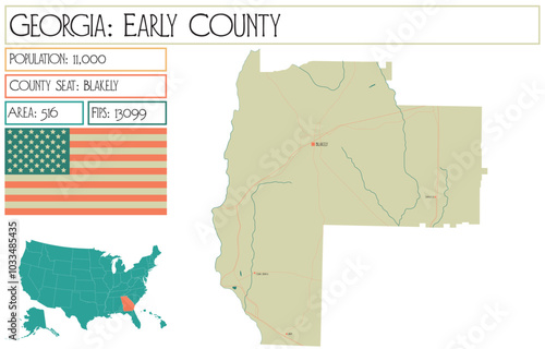 Large and detailed map of Early County in Georgia USA.