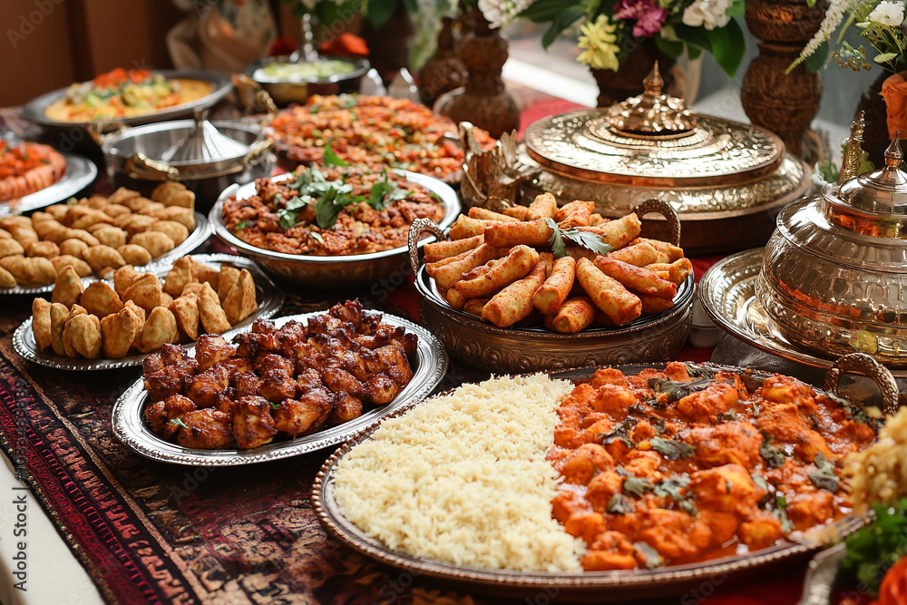 Obraz premium Lavish Indian Feast with Samosas and Tandoori Chicken 