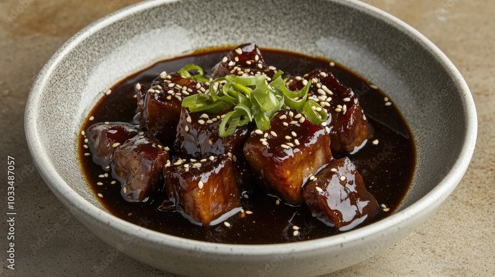 Savory Dish with Glazed Pork and Sesame Toppings Savory Dish with Glazed Pork and Sesame Toppings