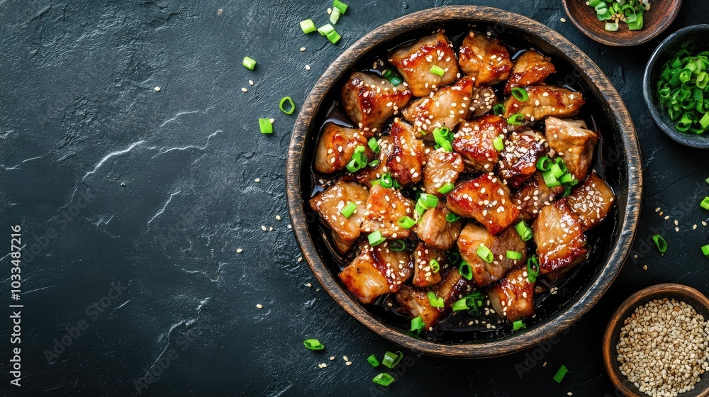 Flavorful Grilled Meat with Green Onion and Sesame Seeds Flavorful Grilled Meat with Green Onion and Sesame Seeds
