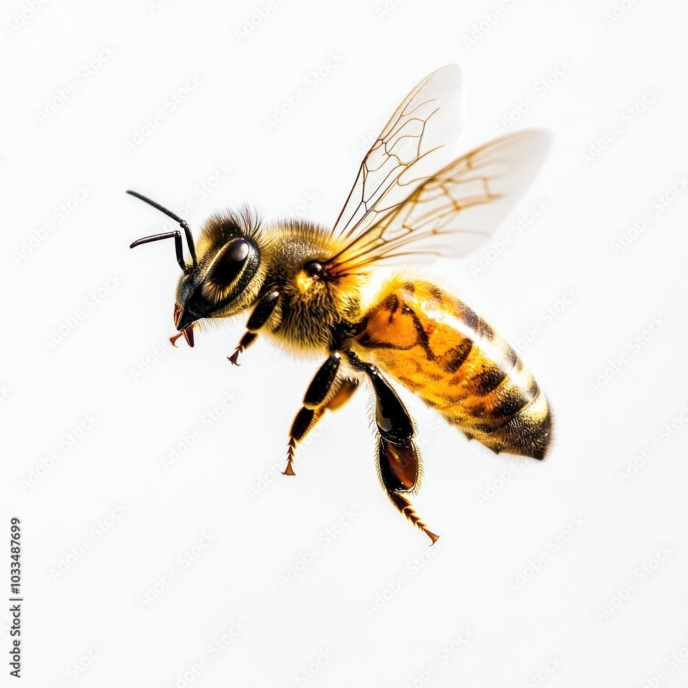 A flying bee with honey photography honeybee insect. A flying bee with honey photography honeybee insect.