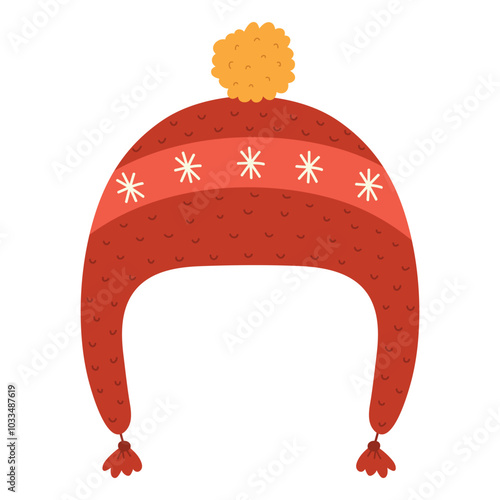 Winter knit hat isolated element in cartoon style. Doodle clothes for cold weather icon. Vector illustration