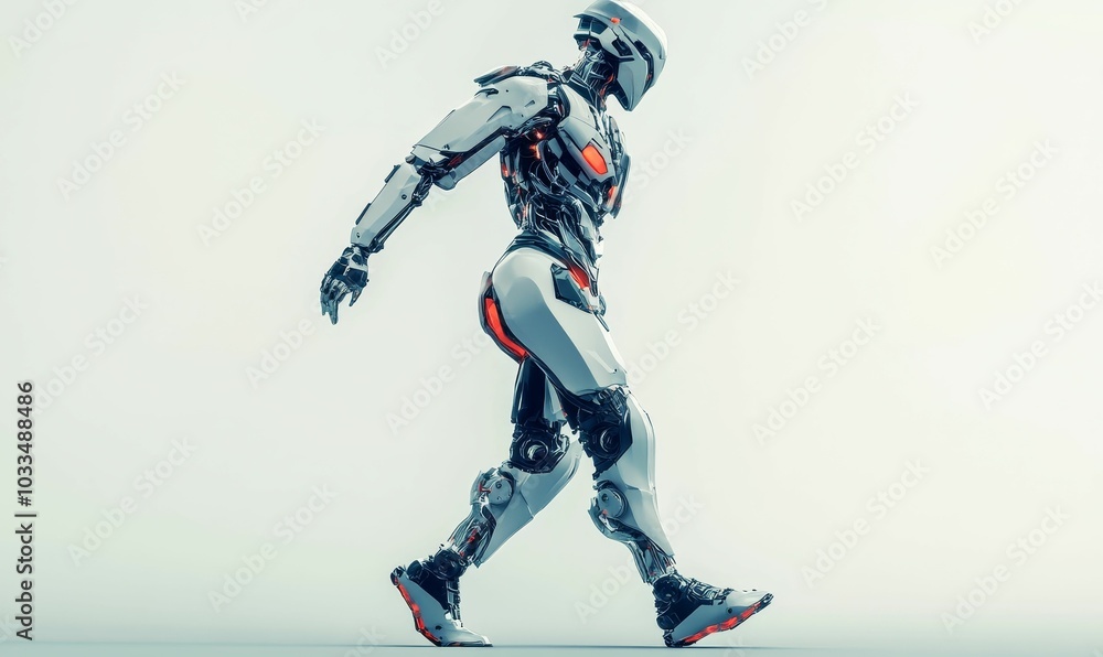 White robotic figure walking forward. White robotic figure walking forward.