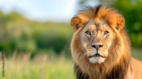 Powerful Close up of a Mighty Lion Roaring with Intense Focus and Fierce Presence in the Savannah Landscape This Dramatic Wildlife Portrait Captures the Primal Essence of the King of the Jungle