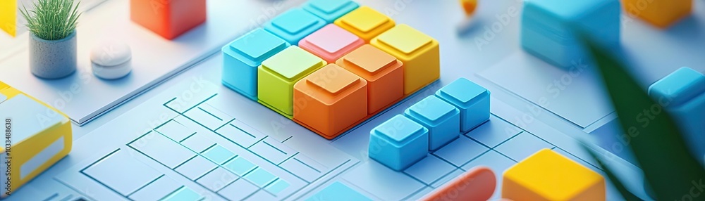 A digital calendar filled with colorful blocks, representing a well-organized remote worker's schedule A digital calendar filled with colorful blocks, representing a well-organized remote worker's schedule