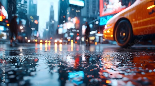 Wallpaper Mural Futuristic city skyline at night featuring towering skyscrapers neon lights reflecting off the wet streets and people in advanced fashion walking below holographic advertisements Torontodigital.ca
