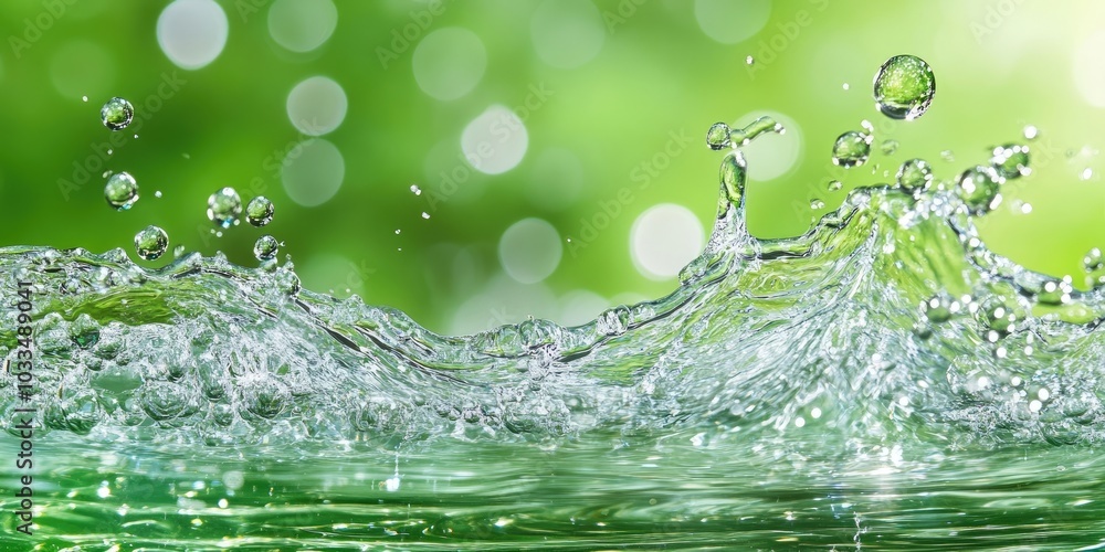 clear, pure water with streams and bubbles on a green background clear, pure water with streams and bubbles on a green background