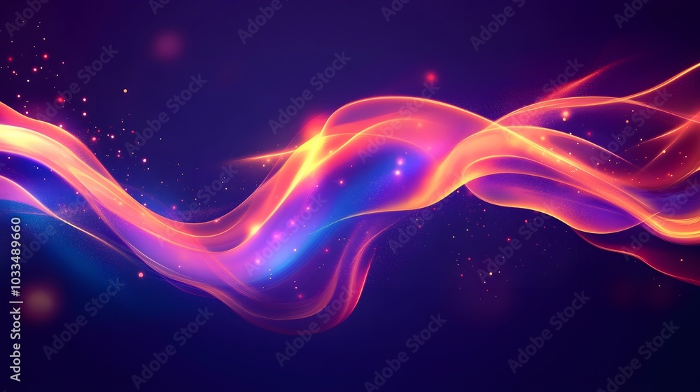 Abstract Glowing Wave with Sparkles on a Deep Blue Background Abstract Glowing Wave with Sparkles on a Deep Blue Background