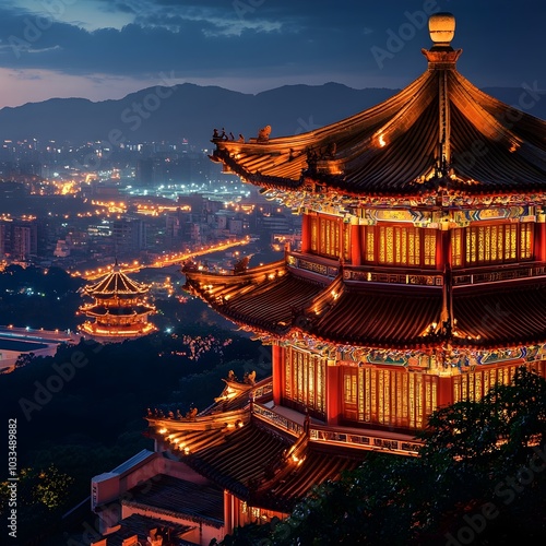 Enchanting Nighttime Skyline of Taiwan s Ornate Capital City Taipei photo