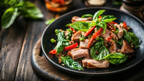 Savory Stir-Fried Meat with Fresh Basil and Peppers