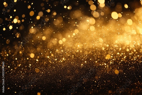 Abstract background with golden bokeh and glitter.