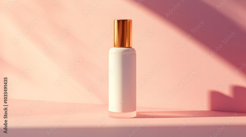 Cream bottle with a gold cap, standing elegantly in front of a soft pastel backdrop, delicate lighting Cream bottle with a gold cap, standing elegantly in front of a soft pastel backdrop, delicate lighting