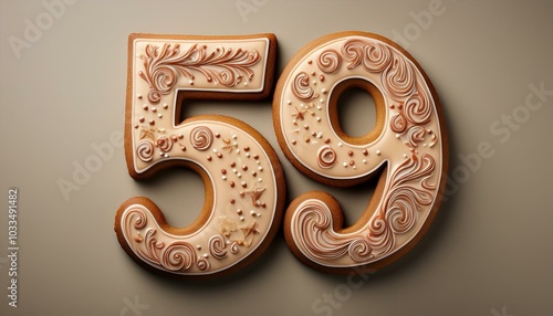 Decorated cookie, number 59, illustration for birthday or anniversary celebration