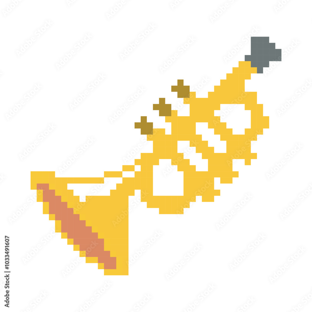 Obraz premium Trumpet pixel art, vector illustration on isolated background.