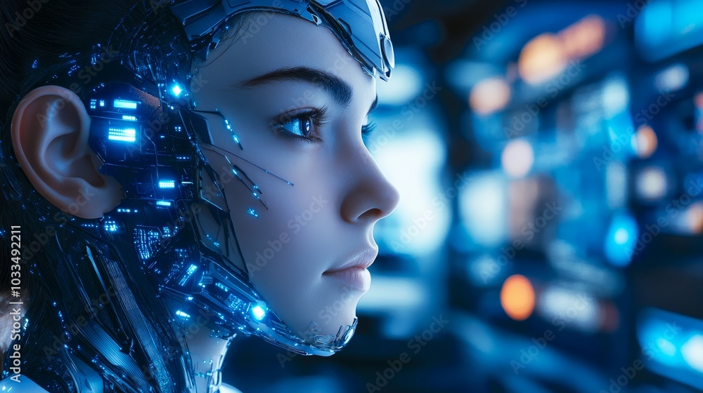Portrait of Futuristic Cyborg in High-Tech Lab Portrait of Futuristic Cyborg in High-Tech Lab
