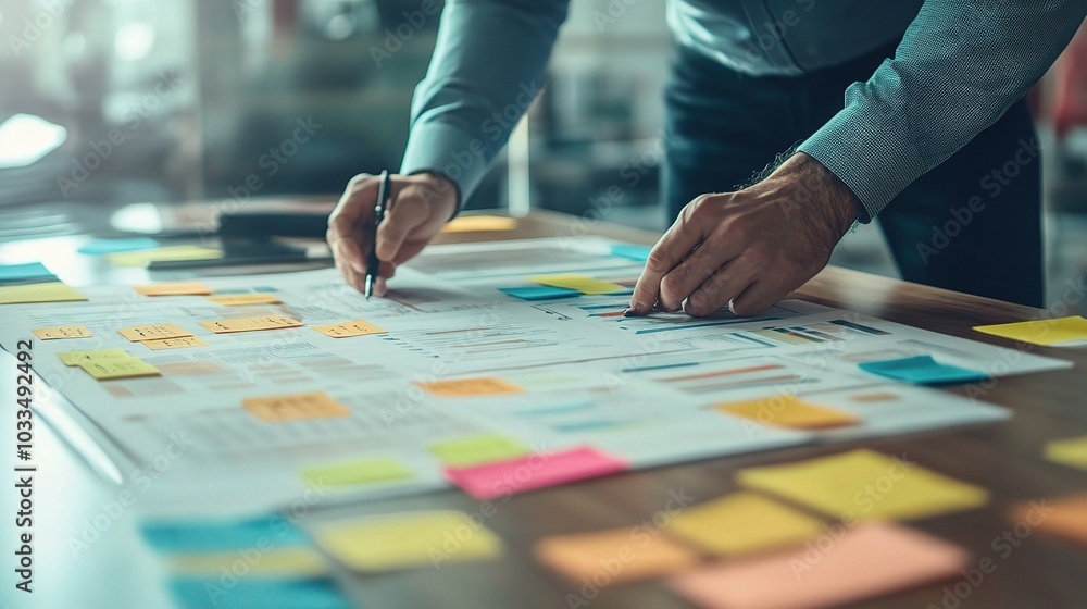 Creative Workspace with Sticky Notes and Documents Creative Workspace with Sticky Notes and Documents