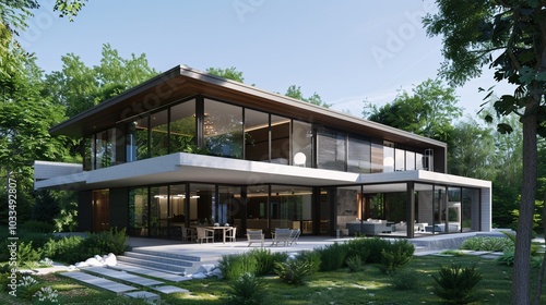 Modern House With Large Windows and Patio