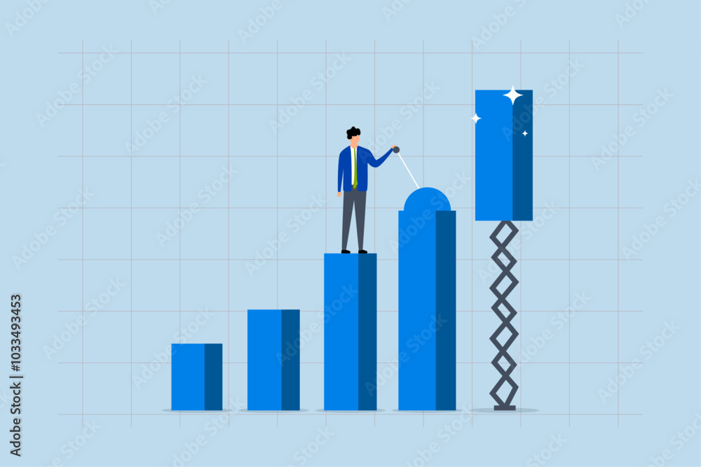 Growing business graph, Entrepreneur managing lever to adjust profit chart for growth. Growing business graph, Entrepreneur managing lever to adjust profit chart for growth.