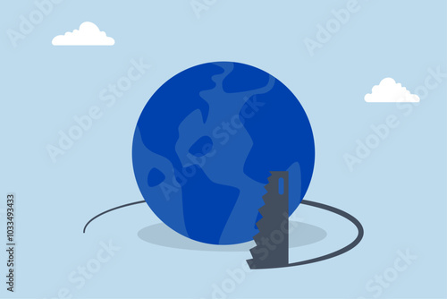 World economic crisis from war and geopolitical problem, Witnessing the globe dropping from the ground symbolizes peril and risks.